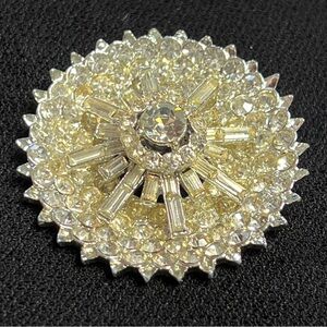 Vintage Corocraft Rhinestone Starburst Brooch Silver Tone Signed